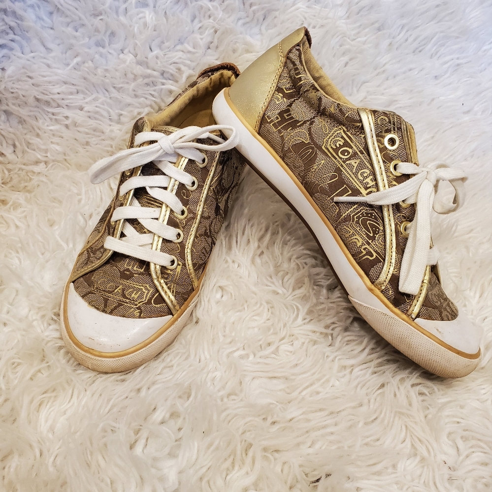 COACH| Womens Barrett gold and brown sneakers| size 8 - Picture 1 of 10